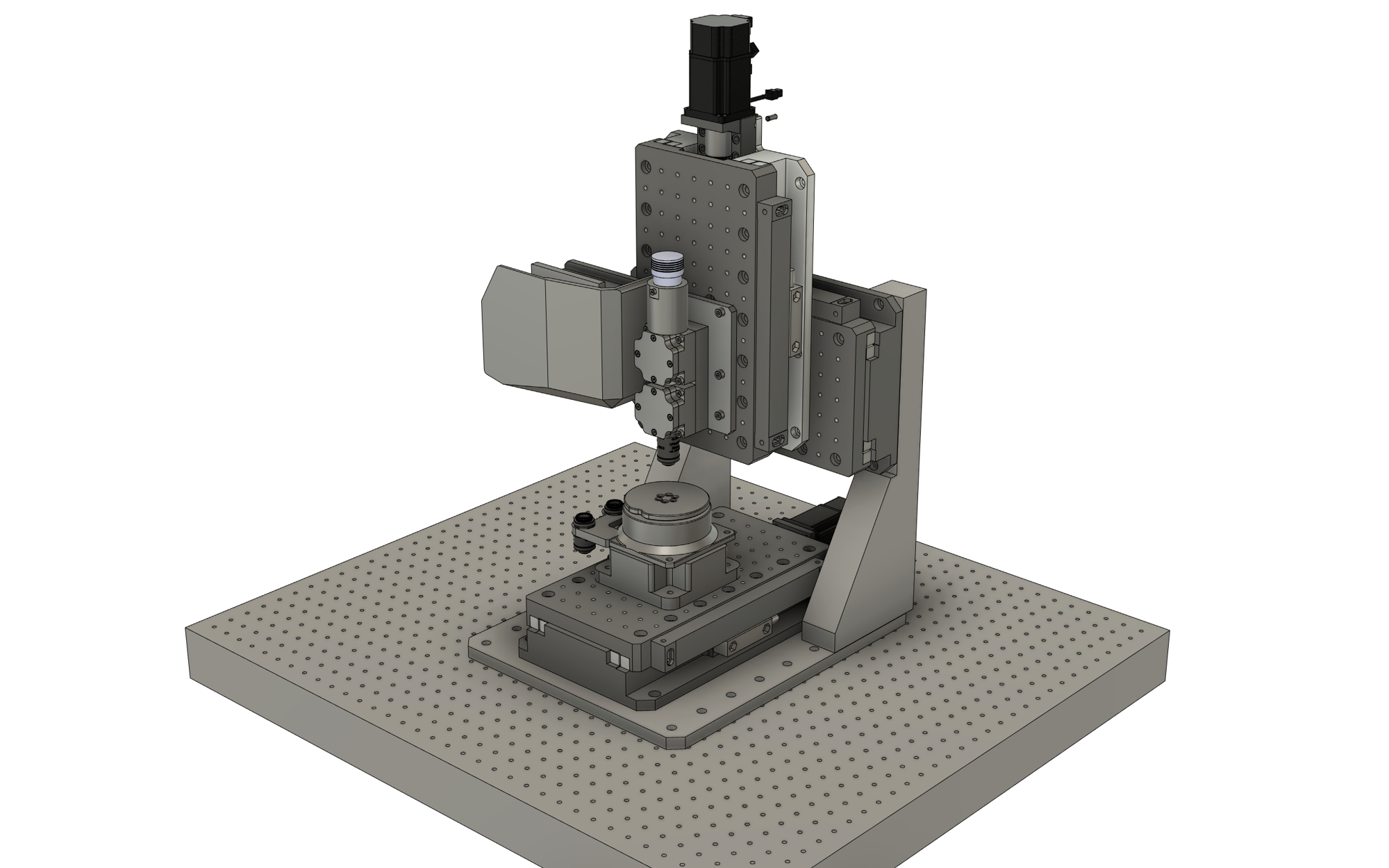 The gantry on an optical table (CAD render).
