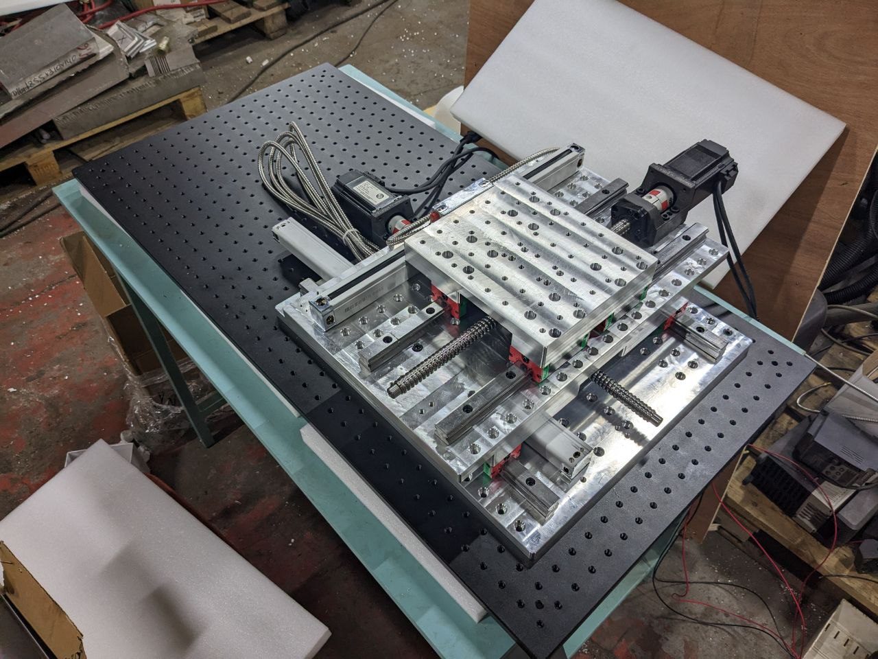 XY stage during assembly.